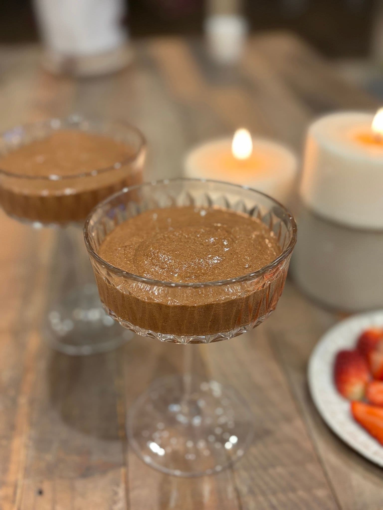 Chocolate mousse on a dulce de leche base, served in a bowl