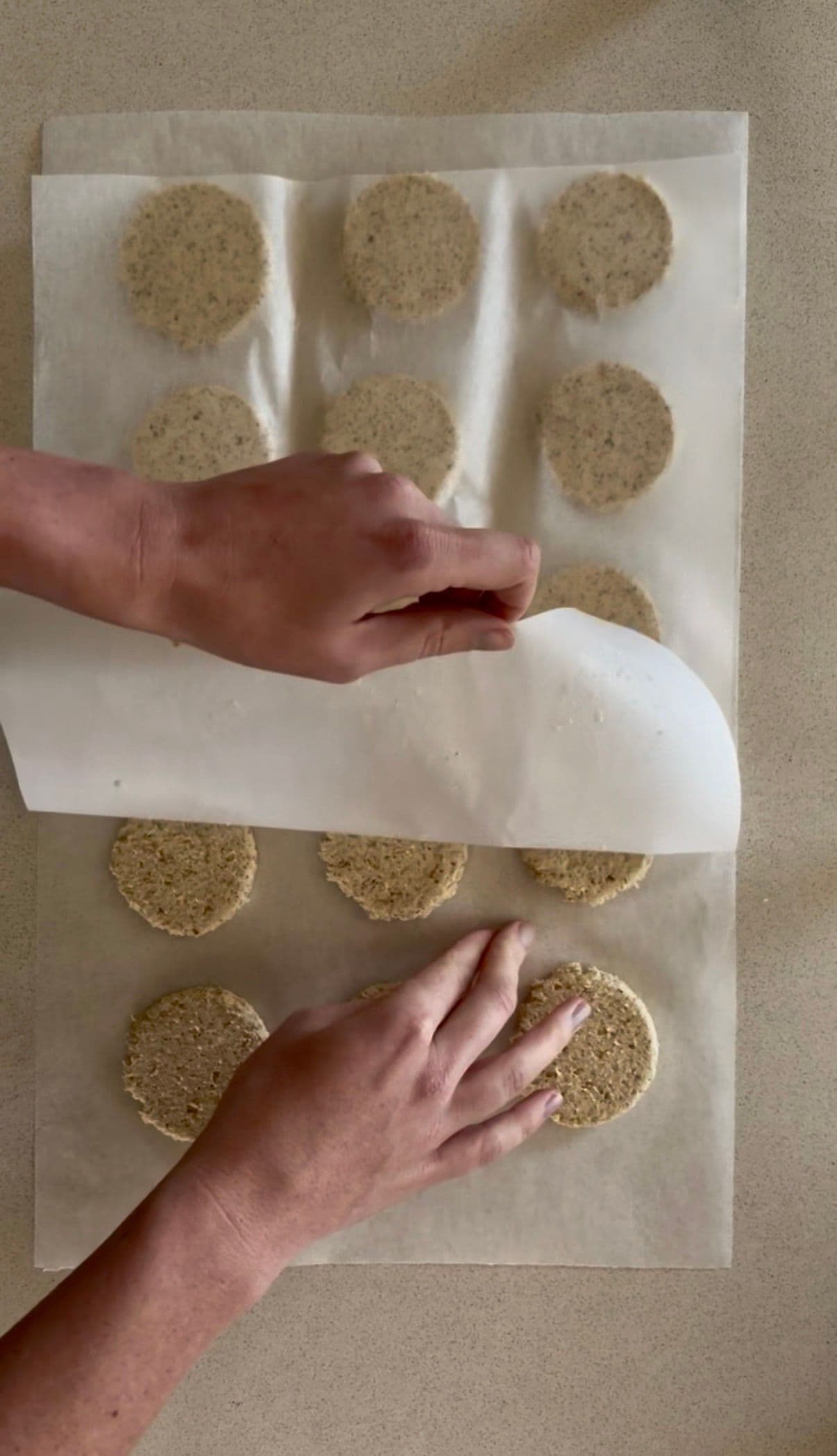 Peeling off top parchment