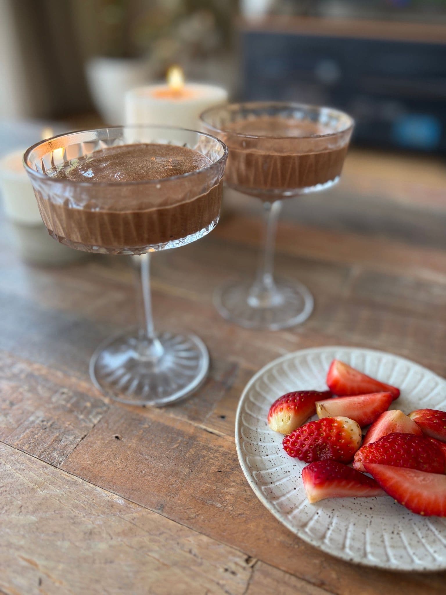 Close up of the set chocolate mousse