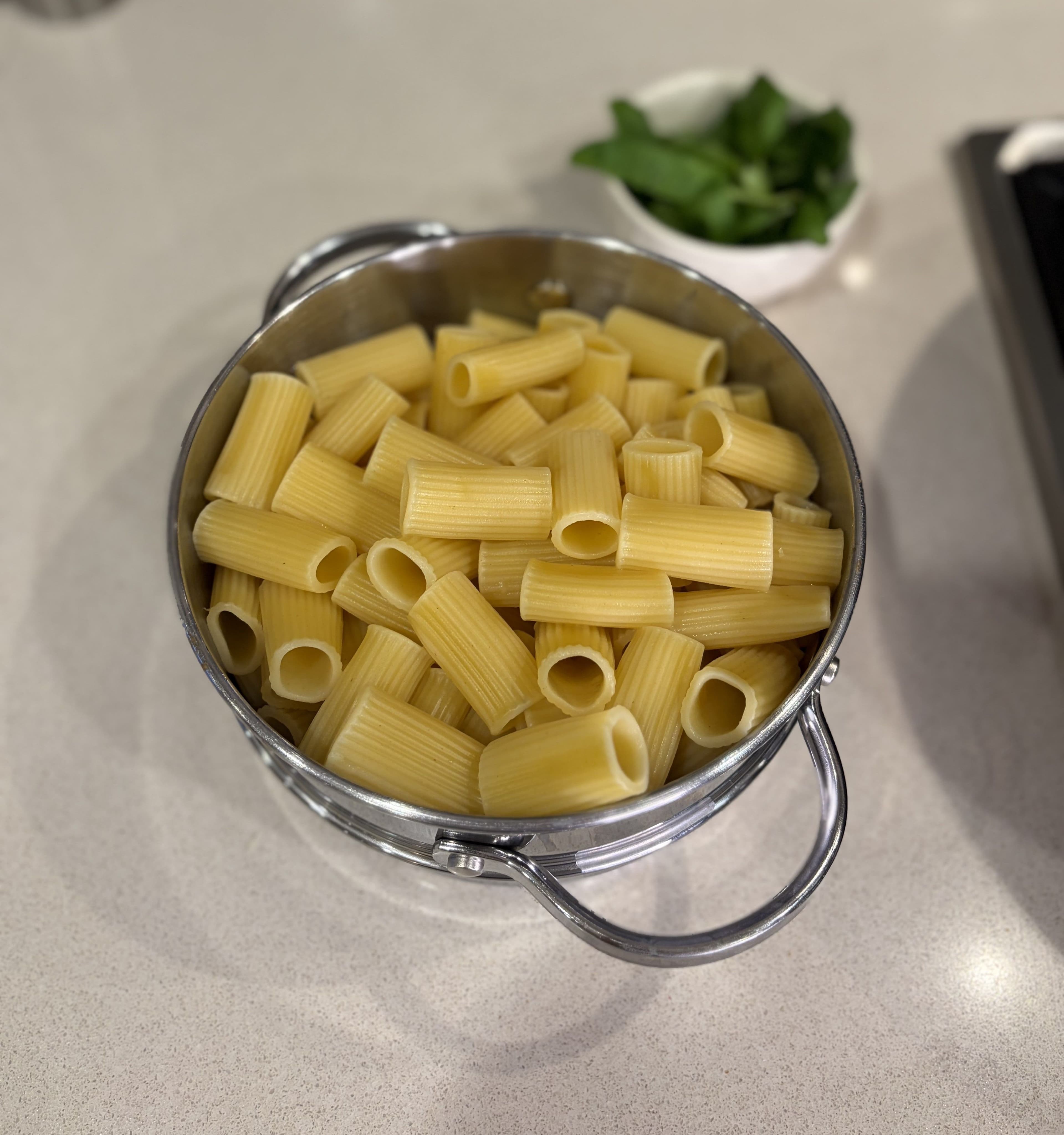 Rigatoni cooking in salted water