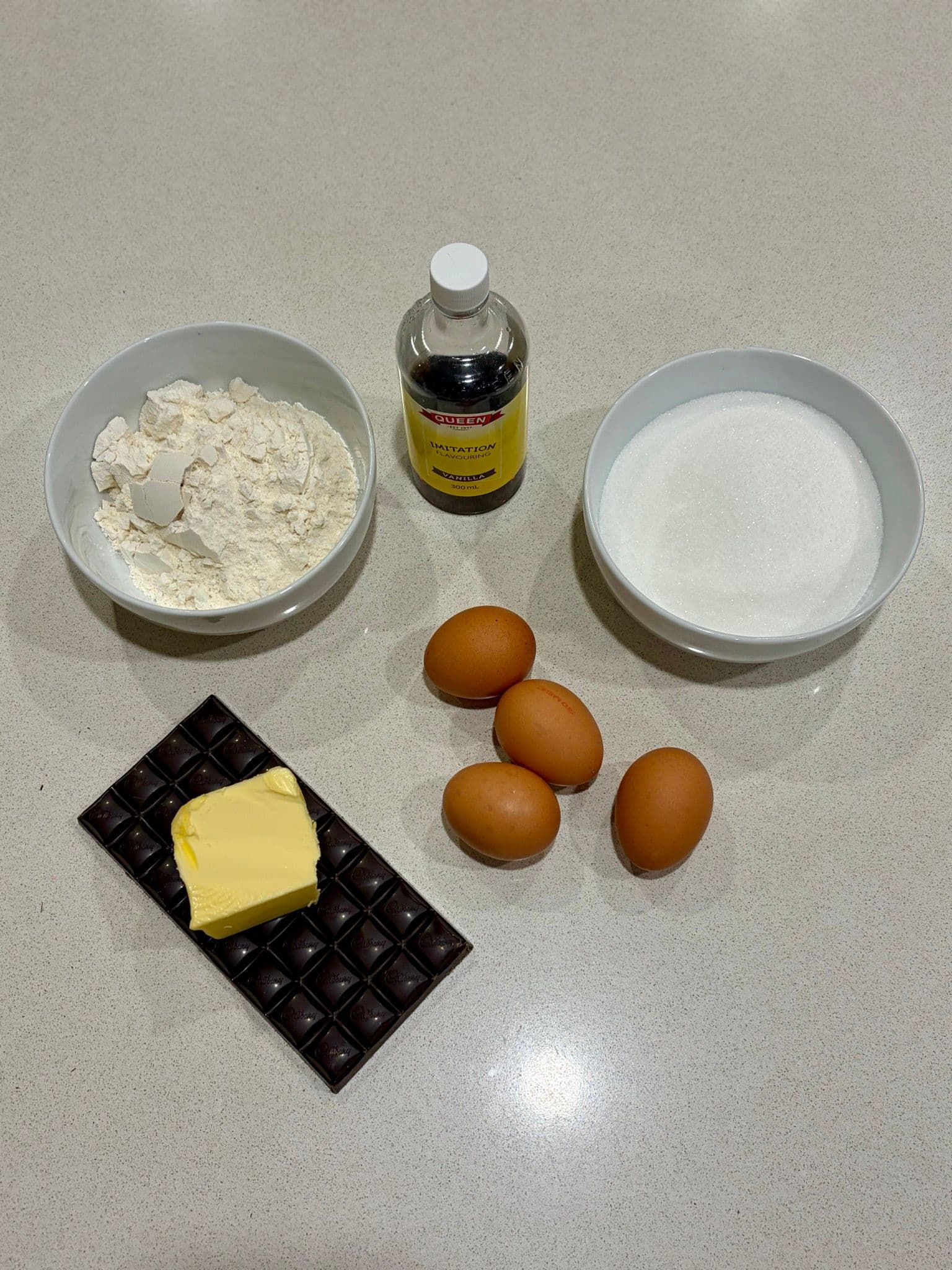 All ingredients for the brownies laid out