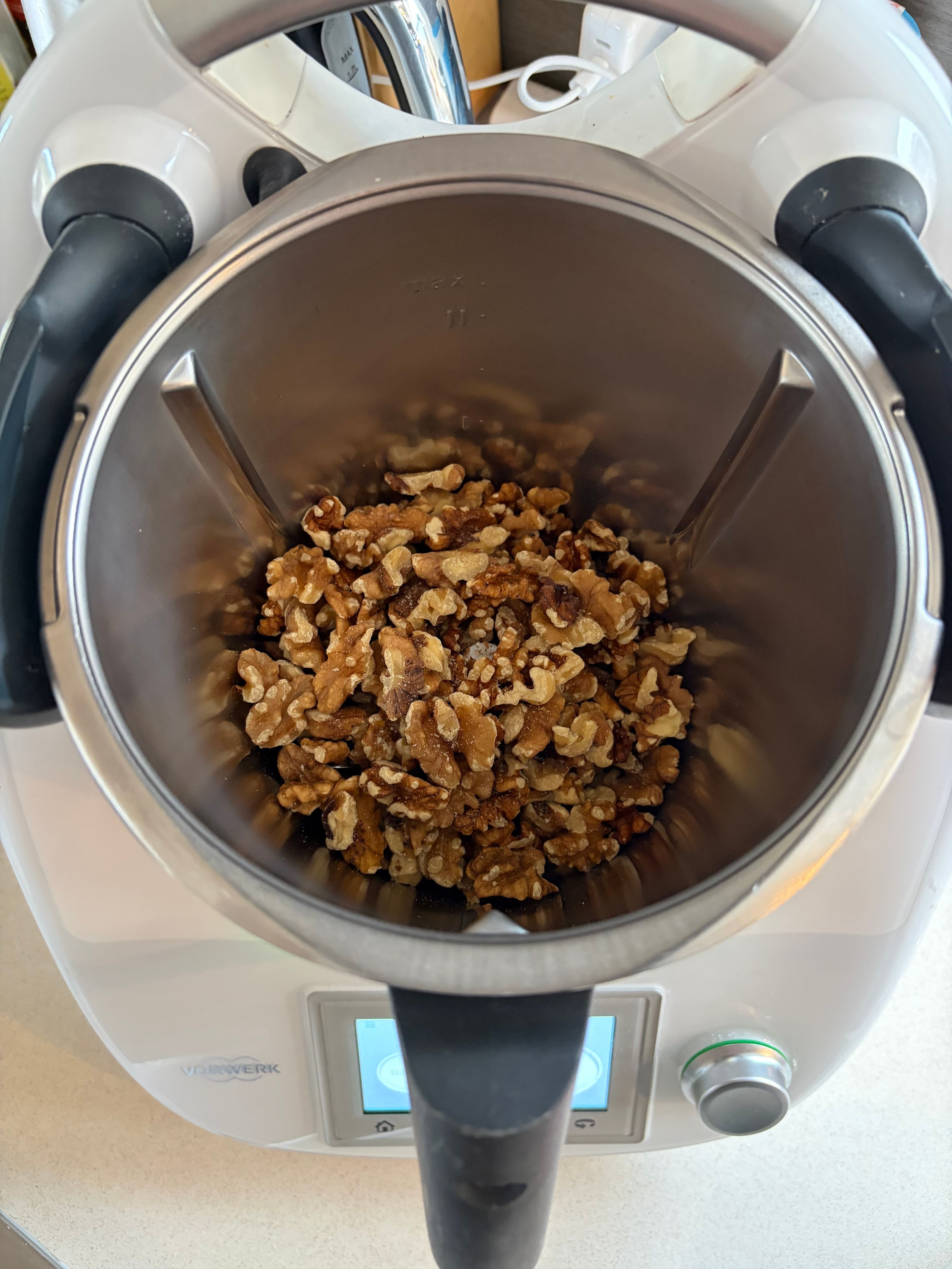 Walnuts pulsed in food processor