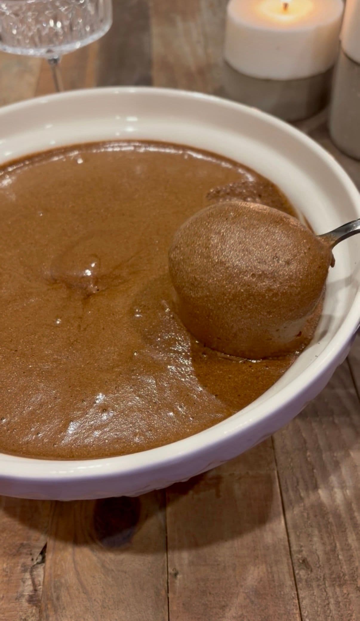 Chocolate mousse scooped into an individual bowl