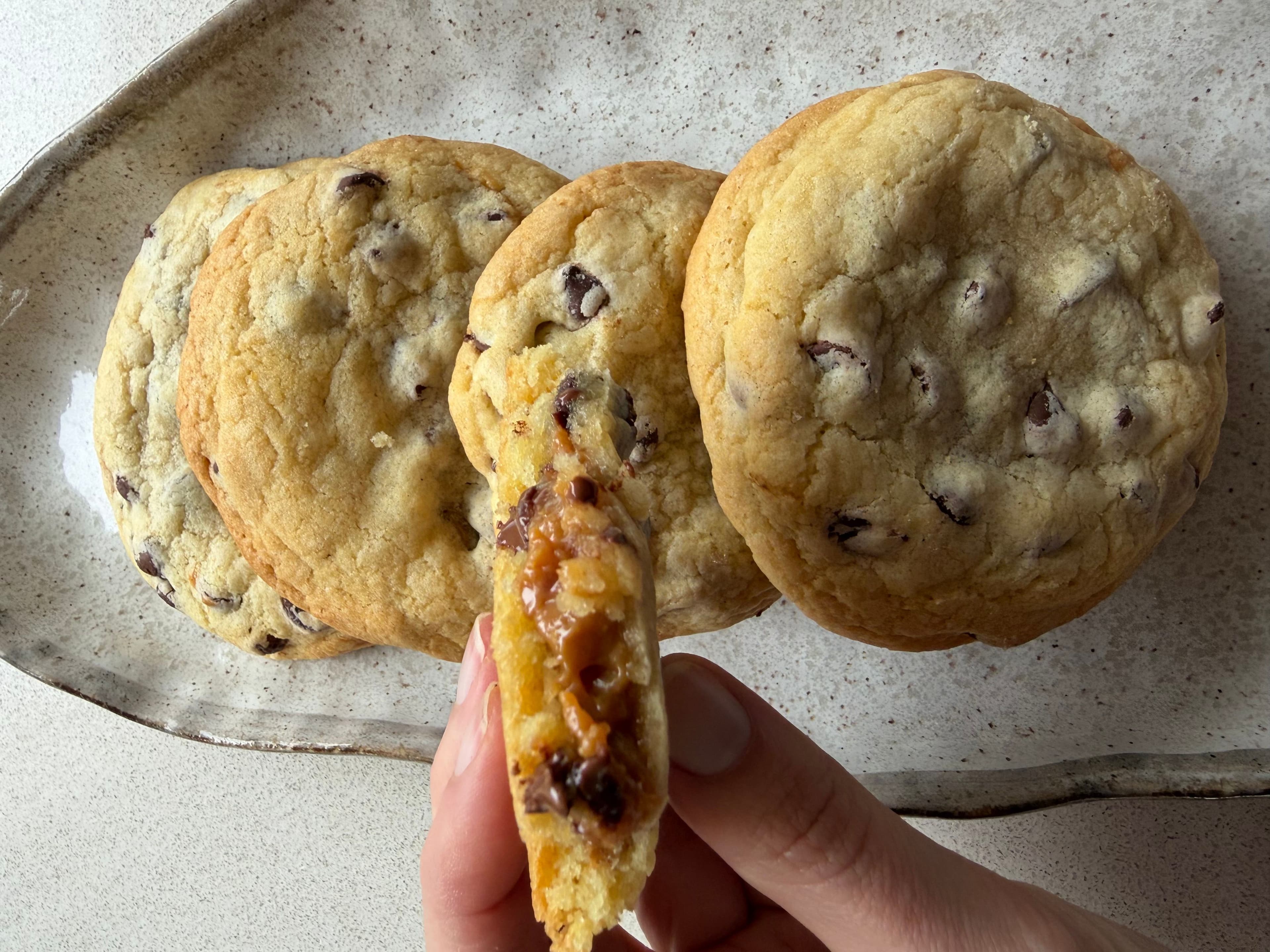 Close up of cookie with dulce de leche heart