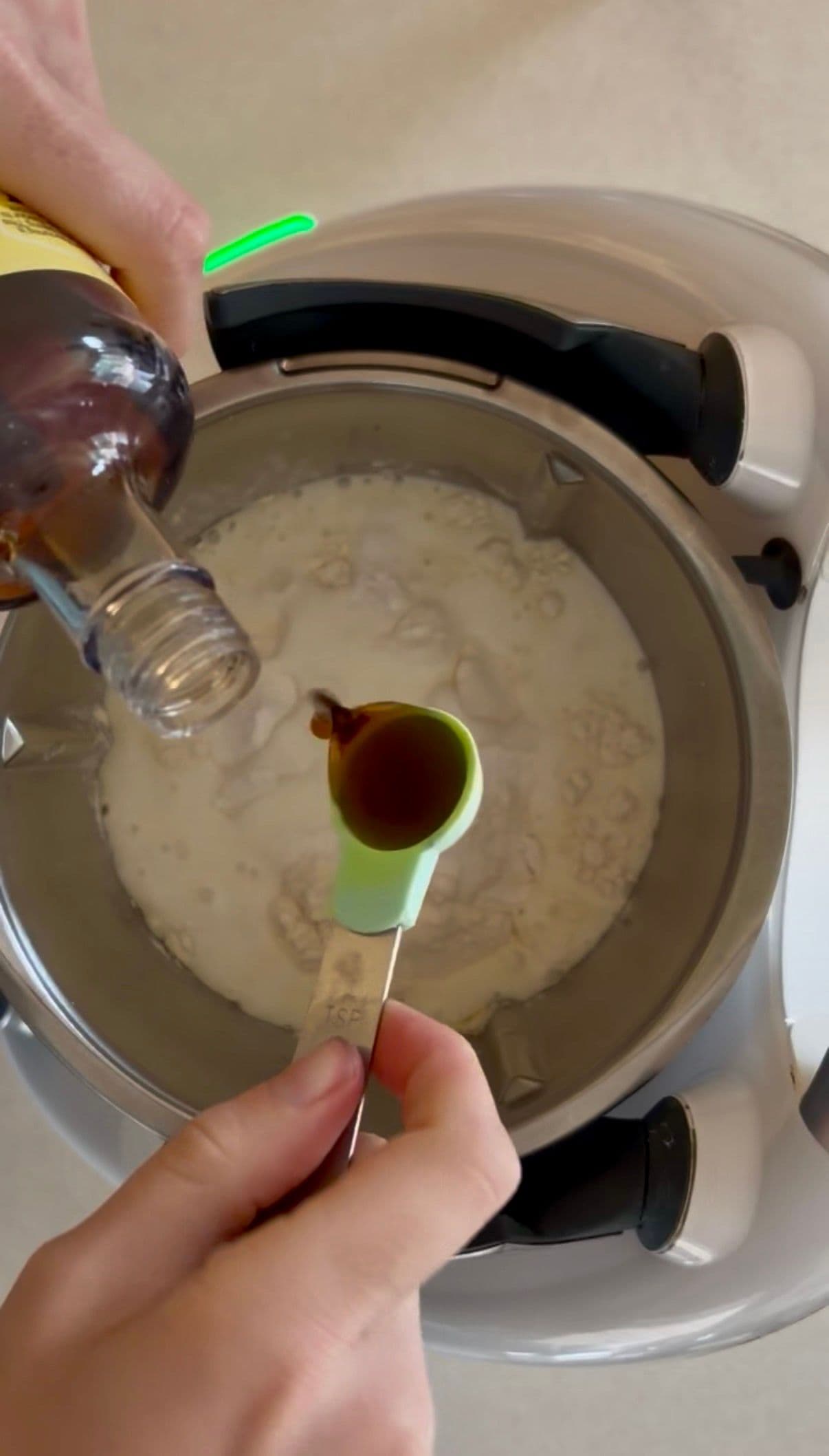 Adding vanilla, flour and buttermilk