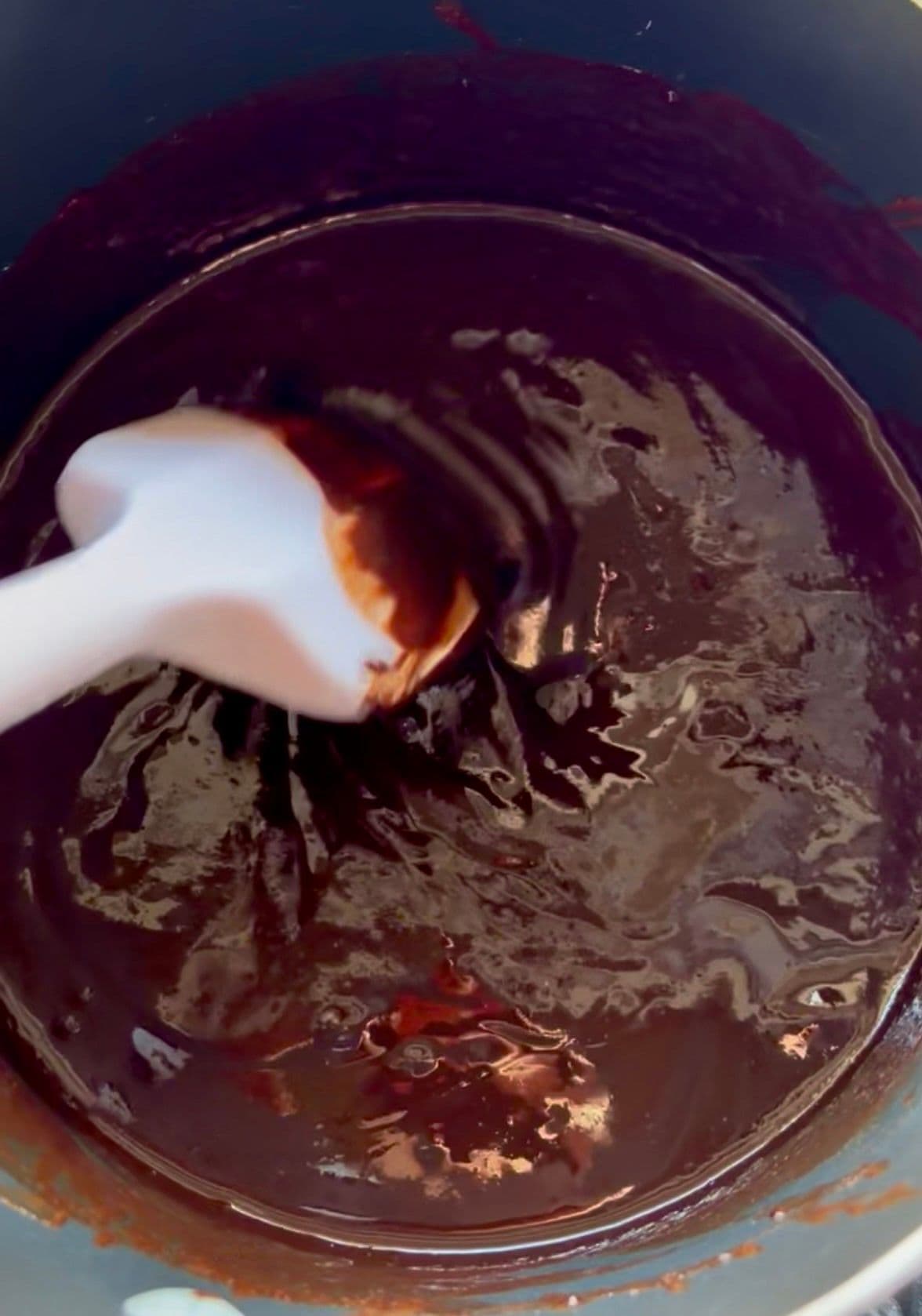 Melted chocolate and butter, smooth and glossy