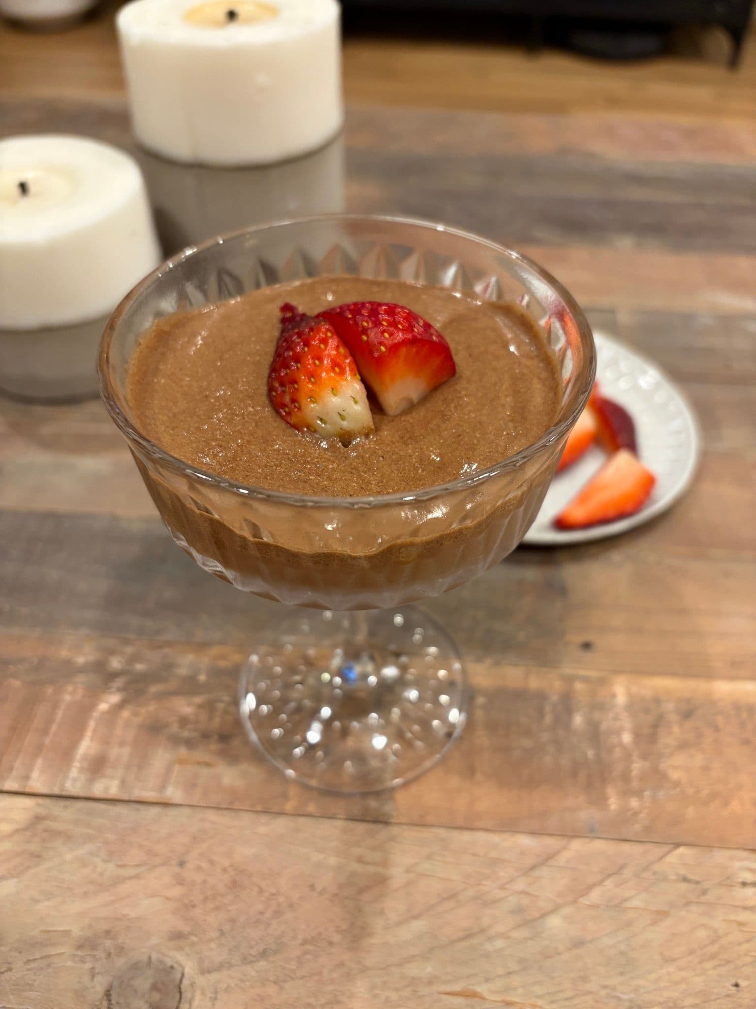 Chocolate mousse served with the dulce de leche layer visible