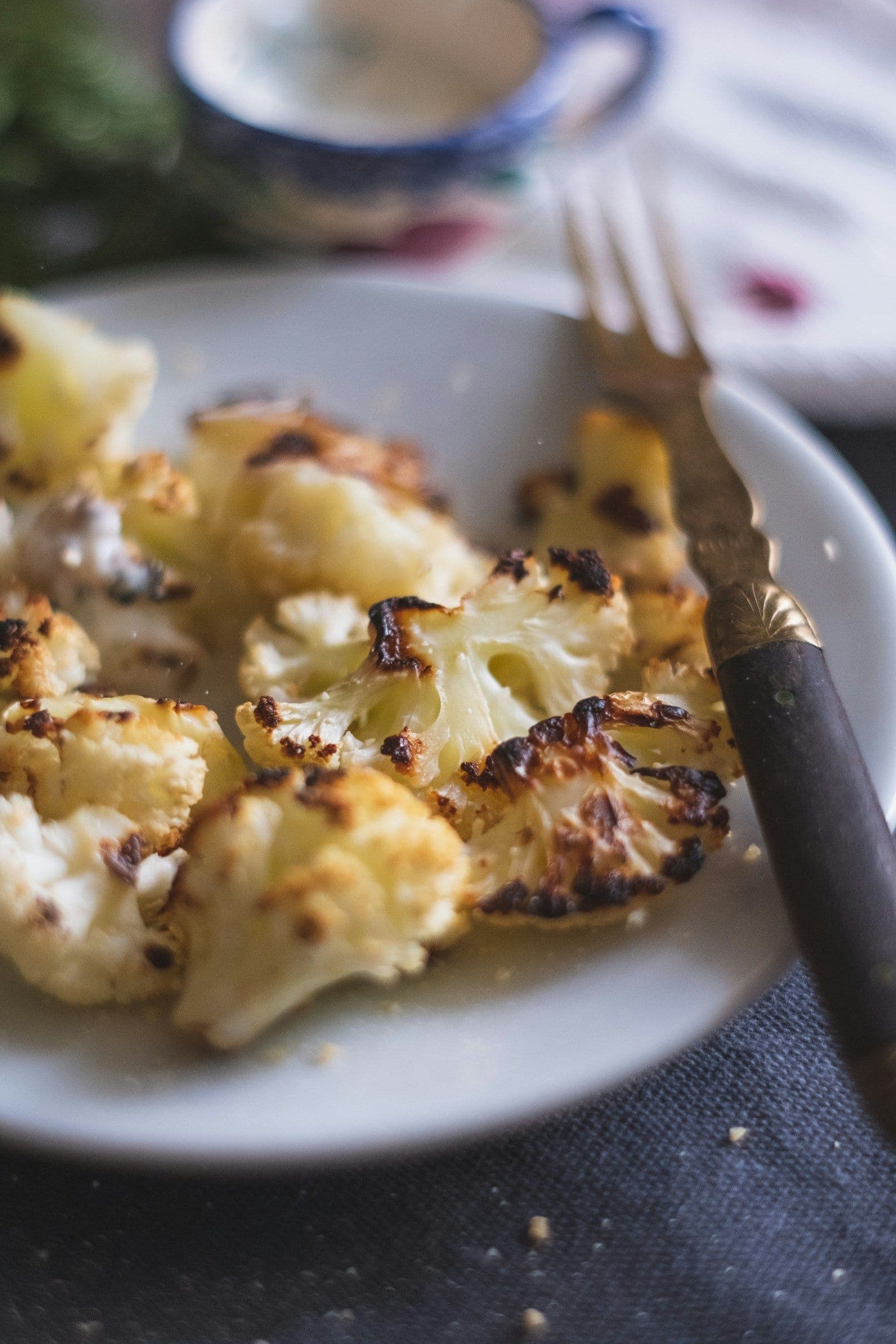 Roasted cauliflower florets with char marks