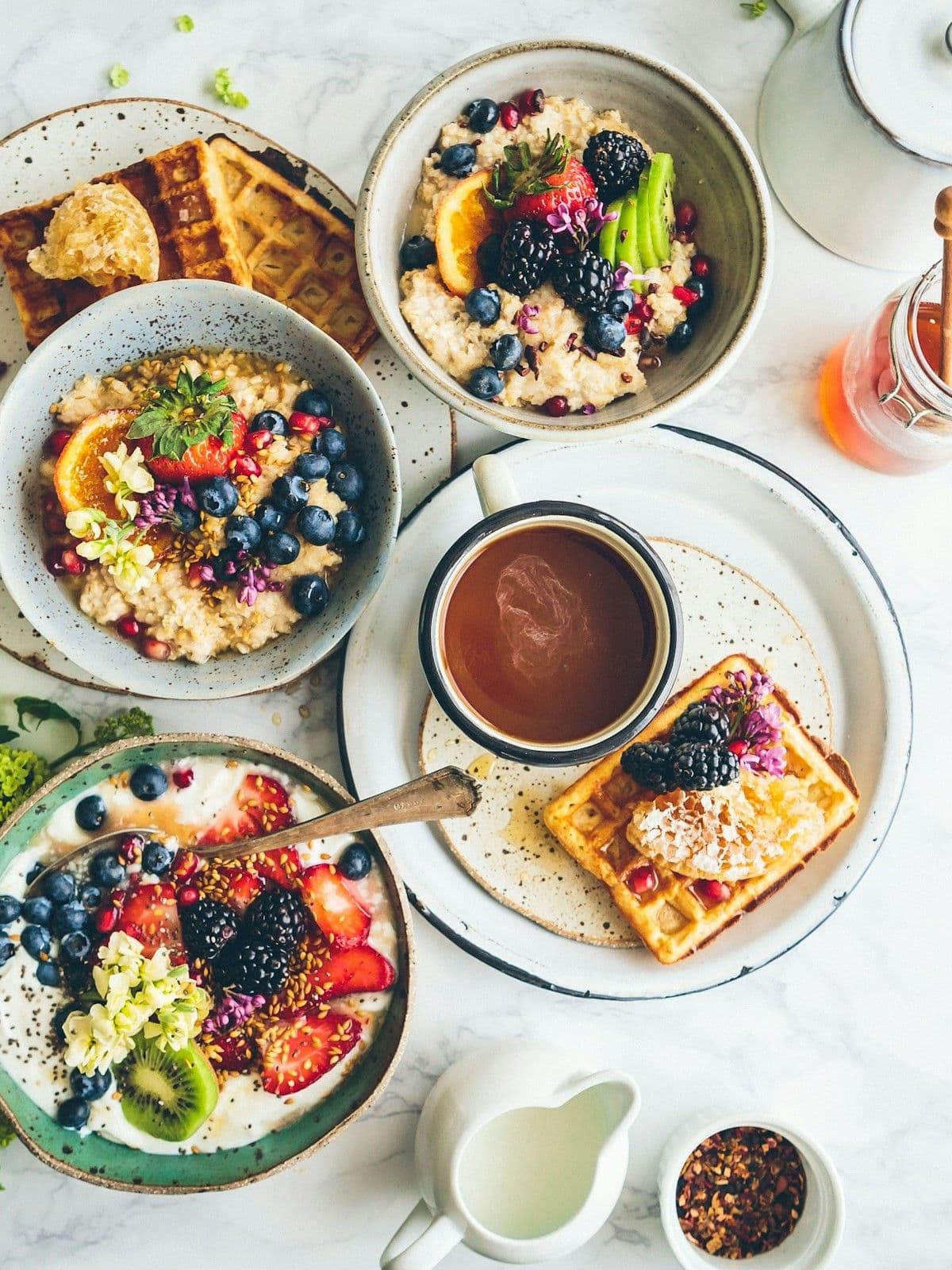 Colourful breakfast spread