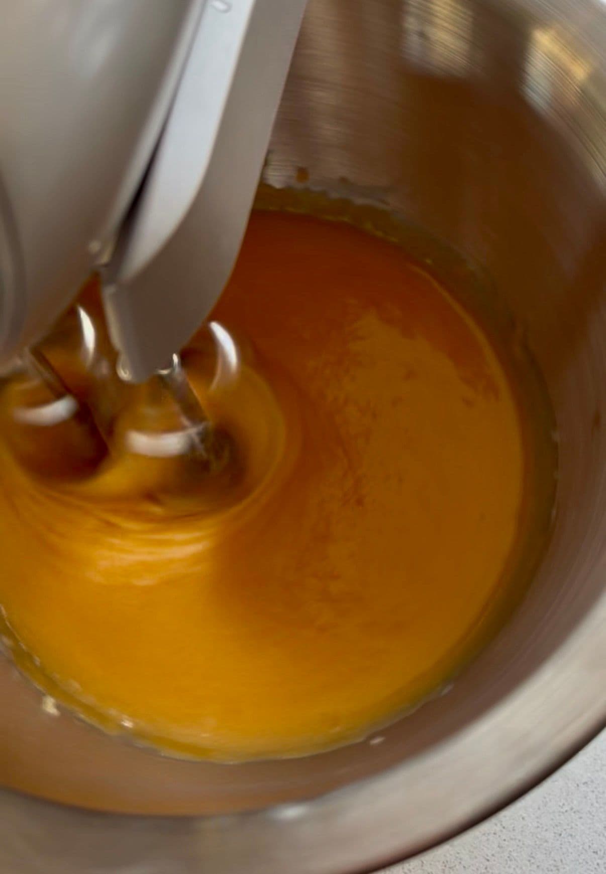 Yolks and sugar beaten pale and voluminous