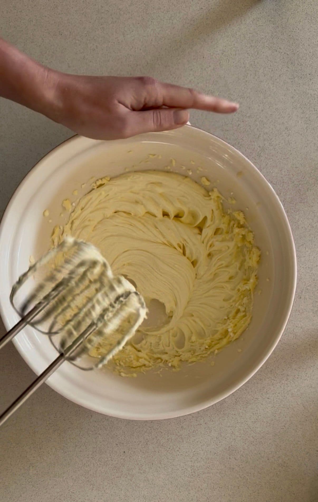 Pale and fluffy butter mixture