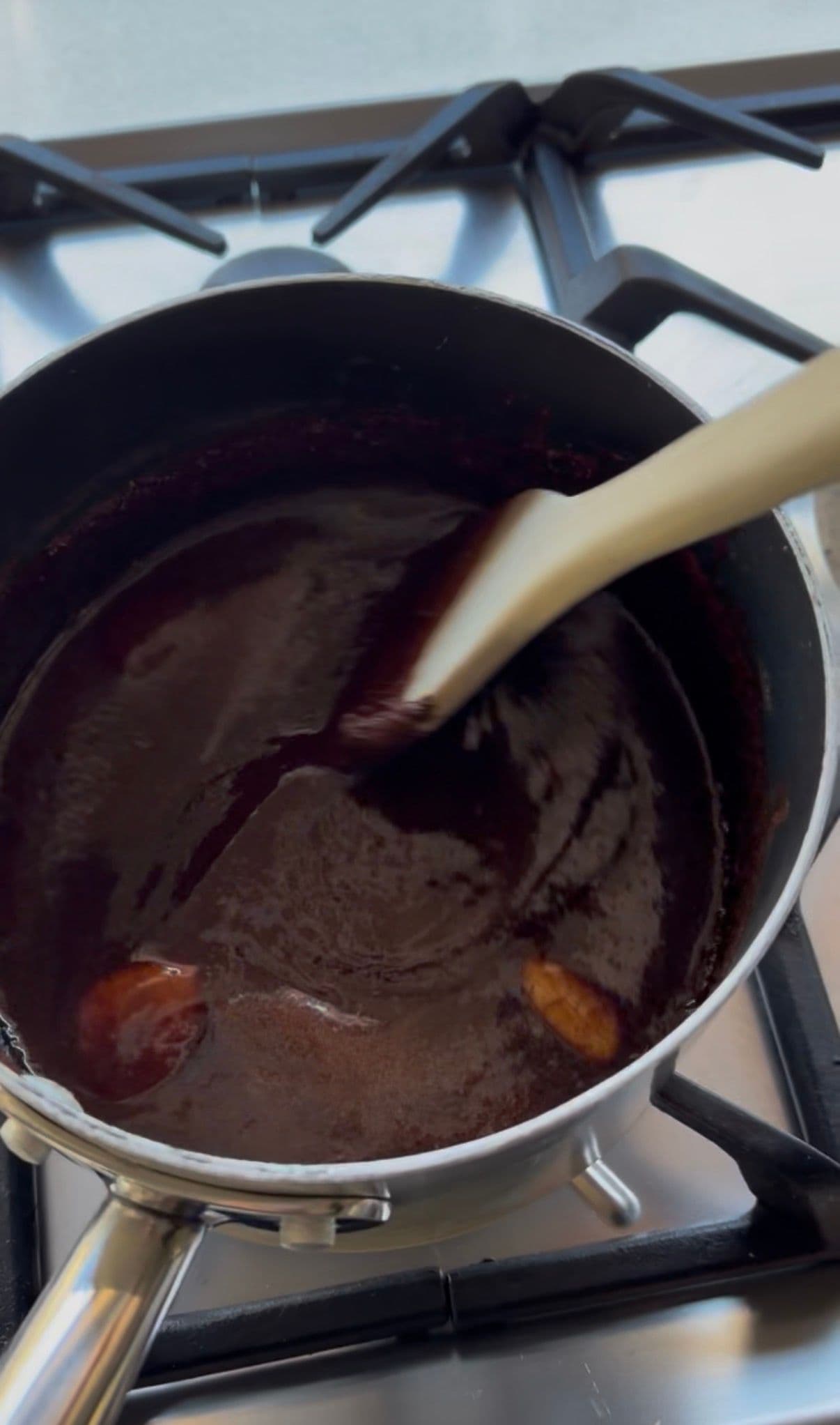 The chocolate and butter part way through melting