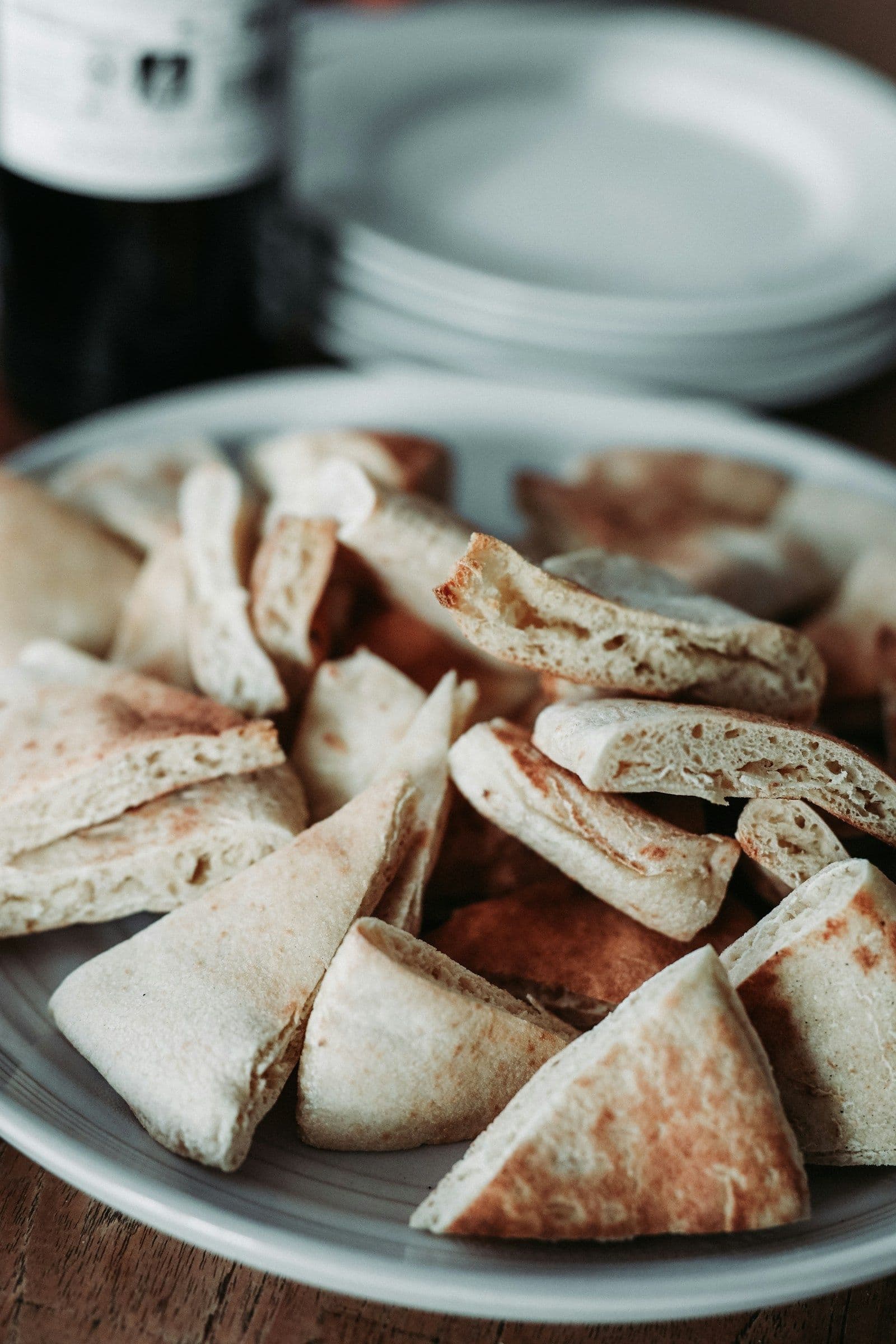 Torn flatbread pieces ready to serve